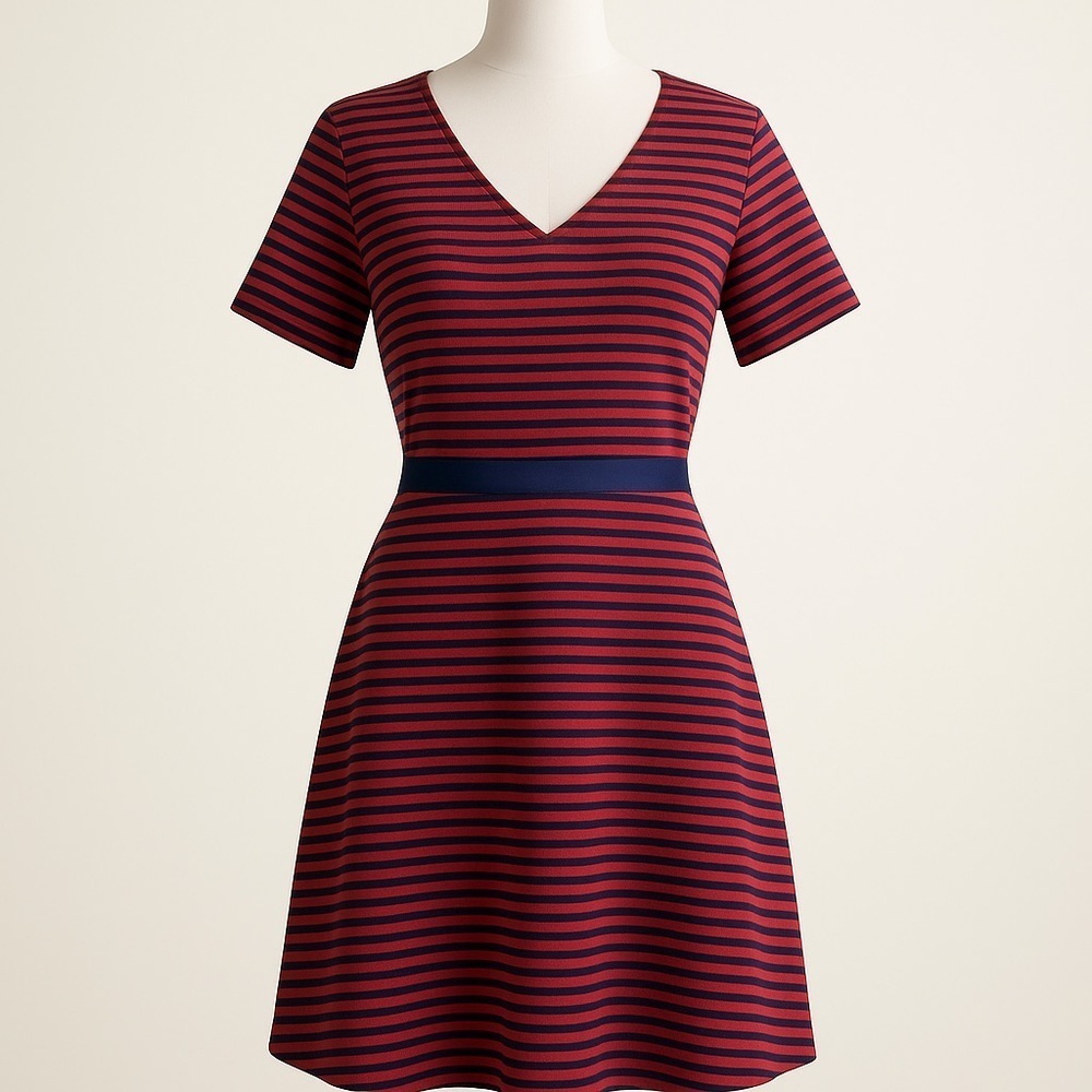 Draper James | Nassau Red & Blue Striped V Neck Ponte Knit Dress XS